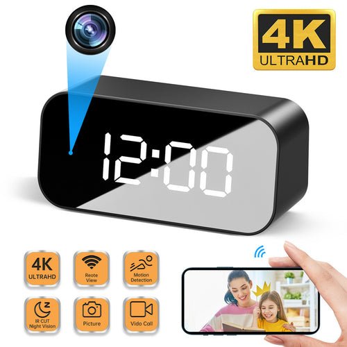 Cámara reloj WiFi 4K con visión nocturna IR para seguridad del hogar
