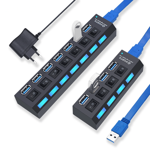 Hub USB 3.0 multipuerto divisor de 4 y 7 puertos con interruptores