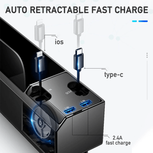 Organizador Lateral para Asiento de Coche con Cable de Carga - OMNIVA