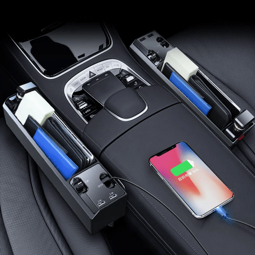 Organizador lateral para asiento de coche con cable de carga y USB